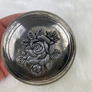 Vintage Davco Silver Plated Rose Trinket Box Red Velvet Lined